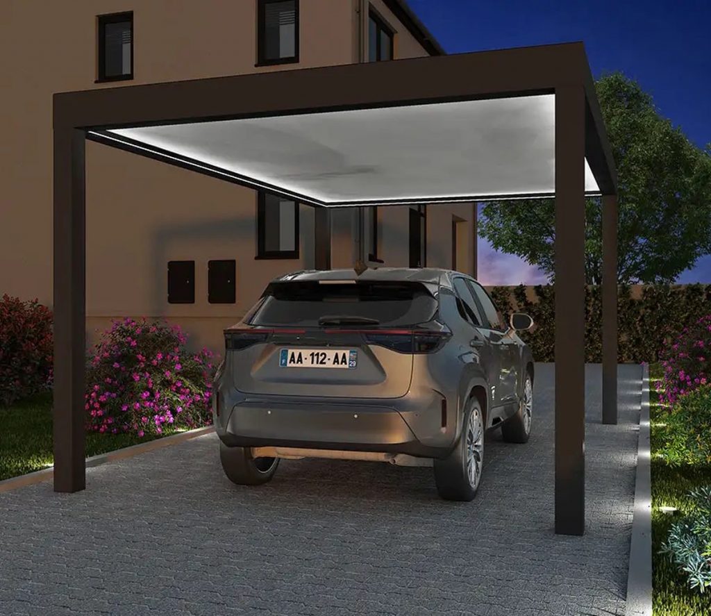 Carport aluminium autoportant eclairage design contemporain