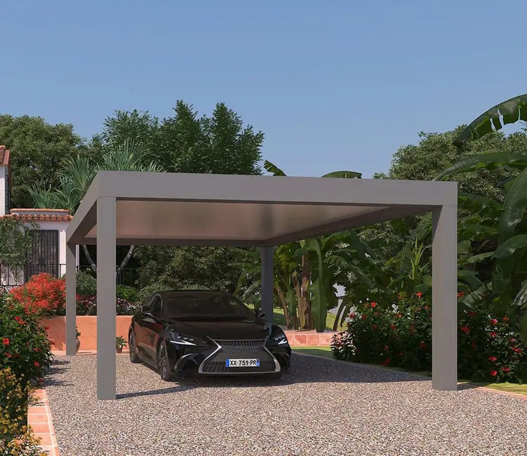 Carport aluminium autoportant moderne jardin sur mesure