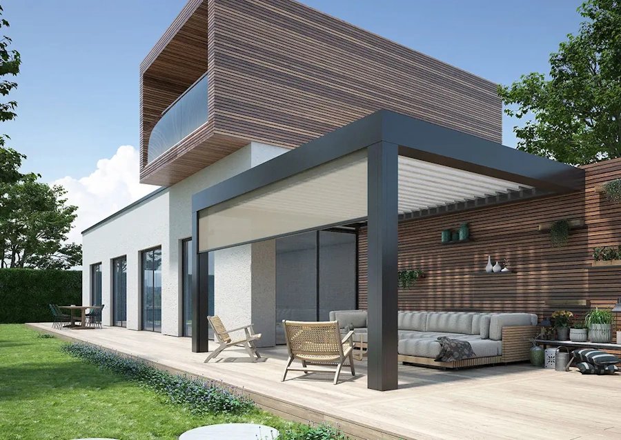 Pergola bioclimatique aluminium adossee stores terrasse