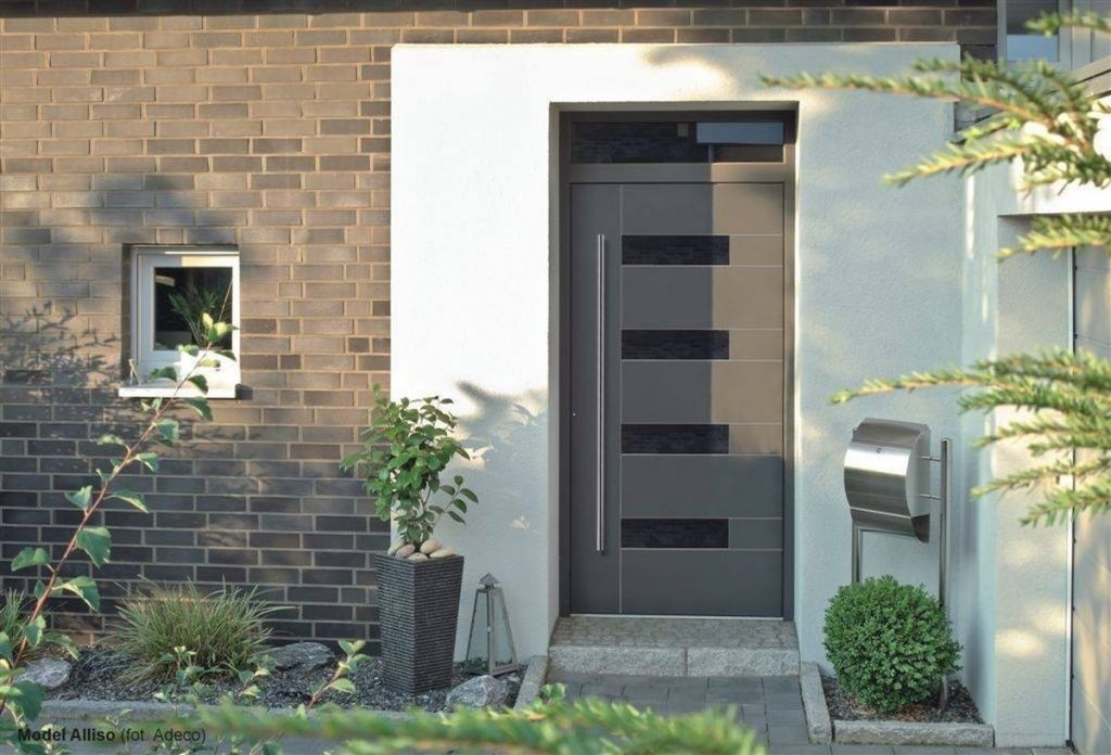 Porte entree aluminium gris anthracite design contemporain vitrage